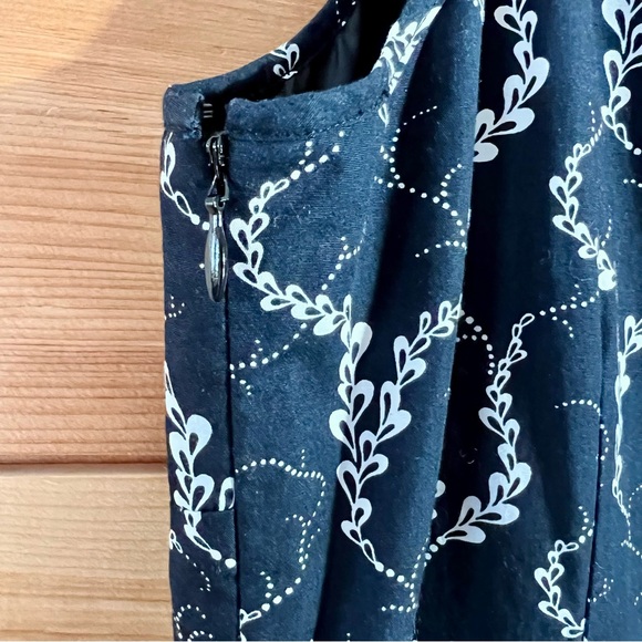 Ann Taylor Navy/White Lined Cotton Midi Dress Gathered Waist Feminine Classy - Picture 3 of 12